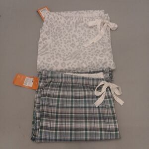 2 Pairs Gilligan O'Malley Womens  XL Cotton Pajama Pants Gray Print/ Blue Plaid